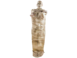 Een griezel van een witte Mummy van 180cm hoog met licht en geluid
