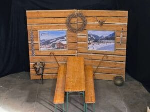 Winter themafeest decor met Alpen chalet uitstraling huren bij Carpe Diem Verhuur uit Nederland